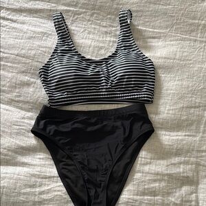 Cupshe Black and White Striped Bikini Set